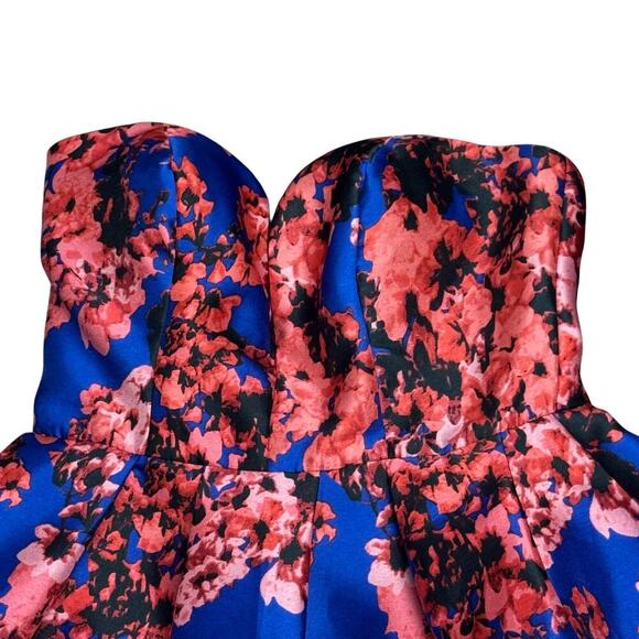 New B. Darlin Strapless Sweetheart Red Blue Floral Print Mini Dress Juniors 5/6 - Picture 3 of 10